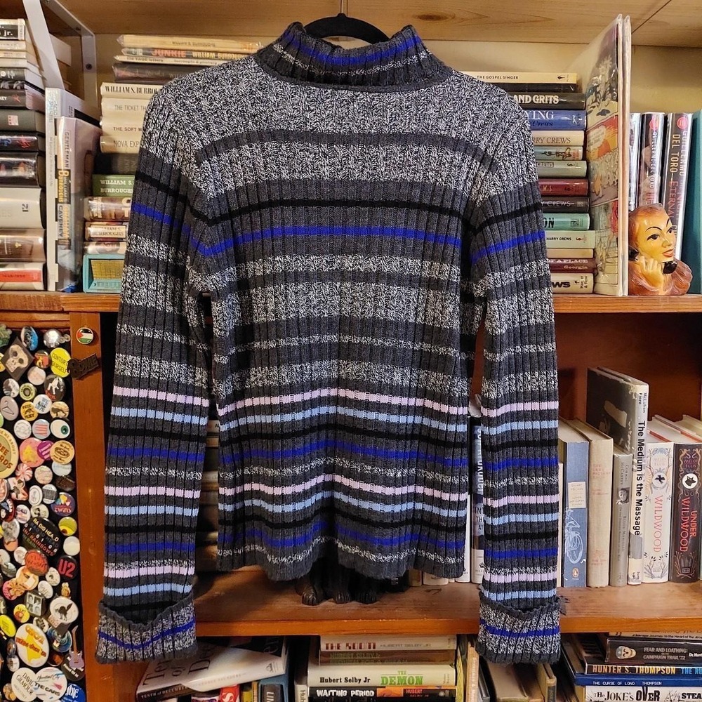 Y2K striped grey, blue, and light purple/pink short turtle neck sweater. - Picture 2 of 6